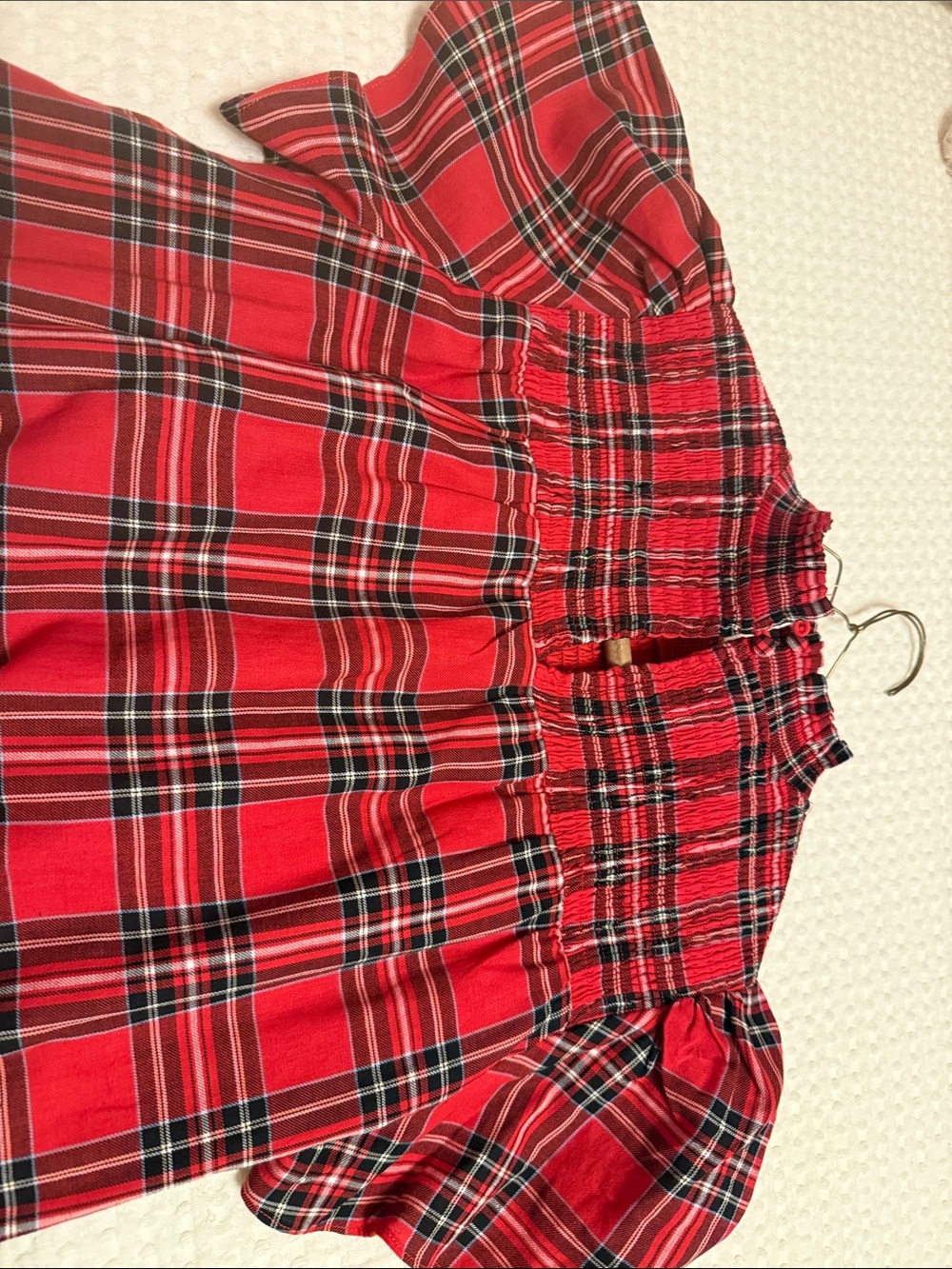 Sugarlips Red Plaid Smocked Yoke Flutter Dress - Picture 2 of 4